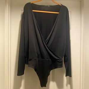 Black Tape deep-V faux wrap bodysuit BNWT